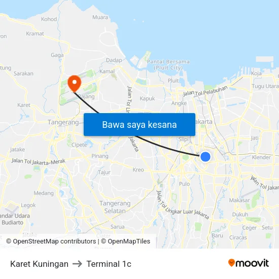Karet Kuningan to Terminal 1c map