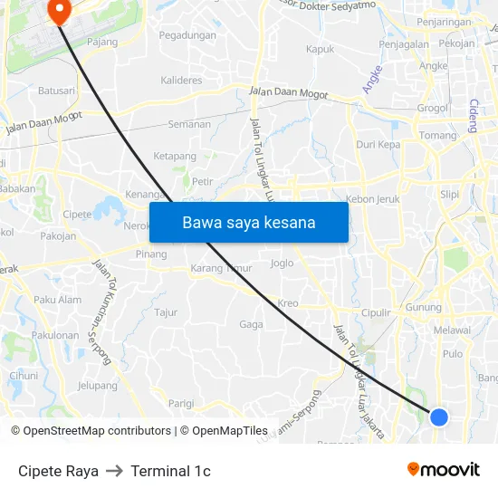 Cipete Raya to Terminal 1c map