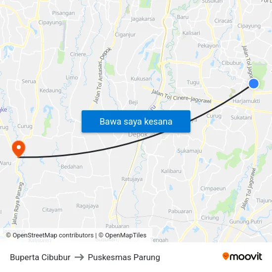 Buperta Cibubur to Puskesmas Parung map