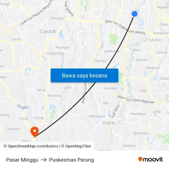 Pasar Minggu to Puskesmas Parung map