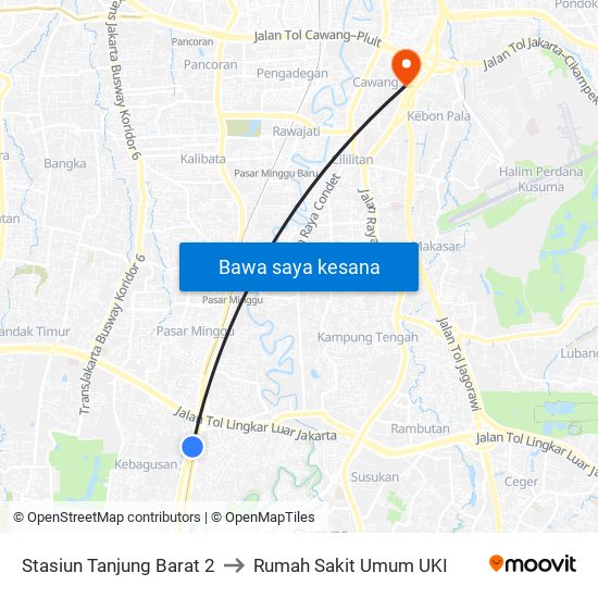 Stasiun Tanjung Barat 2 to Rumah Sakit Umum UKI map