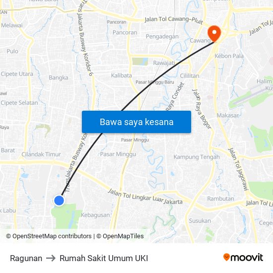 Ragunan to Rumah Sakit Umum UKI map