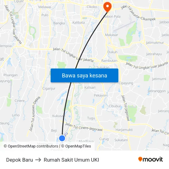 Depok Baru to Rumah Sakit Umum UKI map