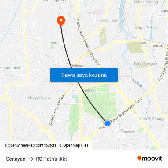 Senayan to RS Patria Ikkt map