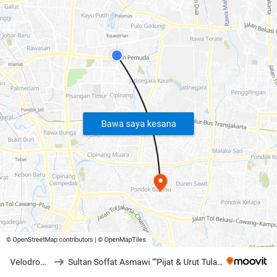 Velodrome to Sultan Soffat Asmawi ""Pijat & Urut Tulang"" map