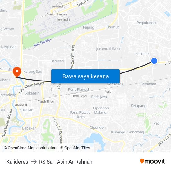 Kalideres to RS Sari Asih Ar-Rahnah map