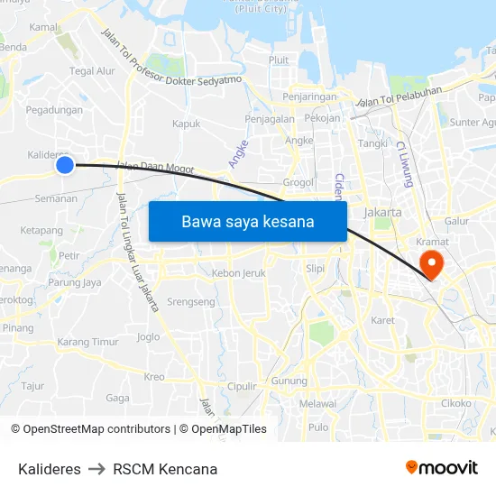 Kalideres to RSCM Kencana map