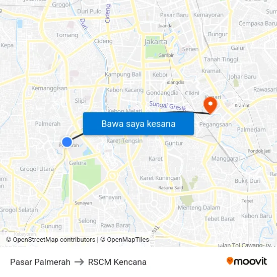 Pasar Palmerah to RSCM Kencana map
