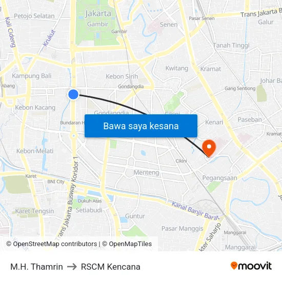 M.H. Thamrin to RSCM Kencana map
