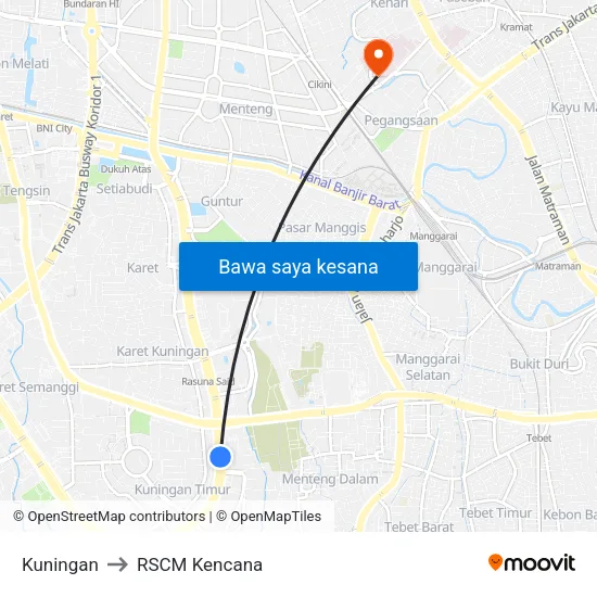 Kuningan to RSCM Kencana map