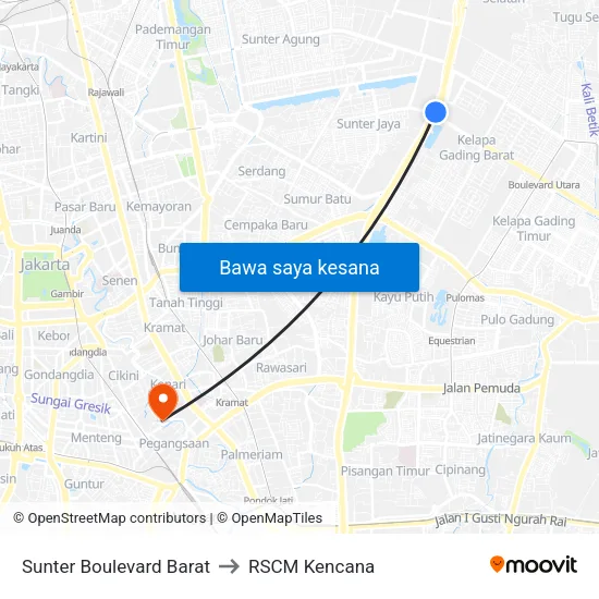 Sunter Boulevard Barat to RSCM Kencana map