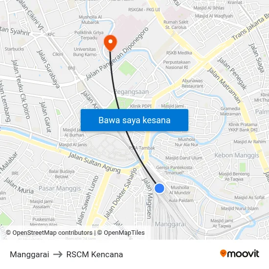Manggarai to RSCM Kencana map