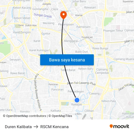 Duren Kalibata to RSCM Kencana map