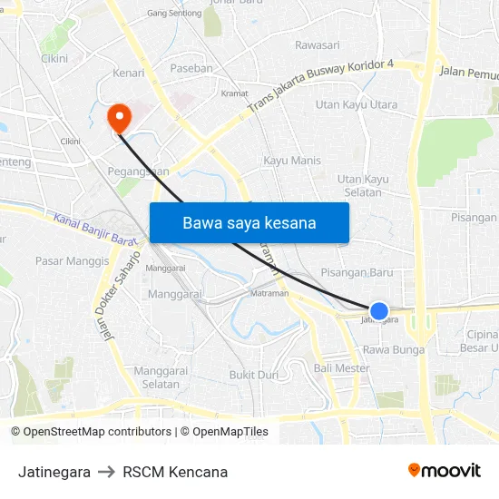 Jatinegara to RSCM Kencana map