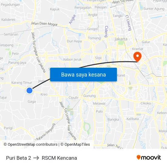 Puri Beta 2 to RSCM Kencana map