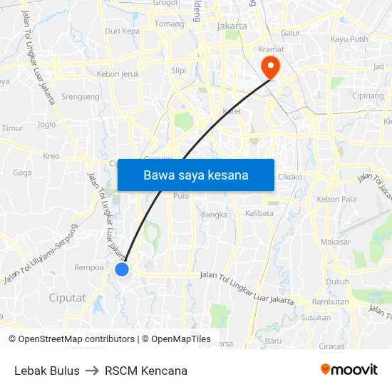 Lebak Bulus to RSCM Kencana map
