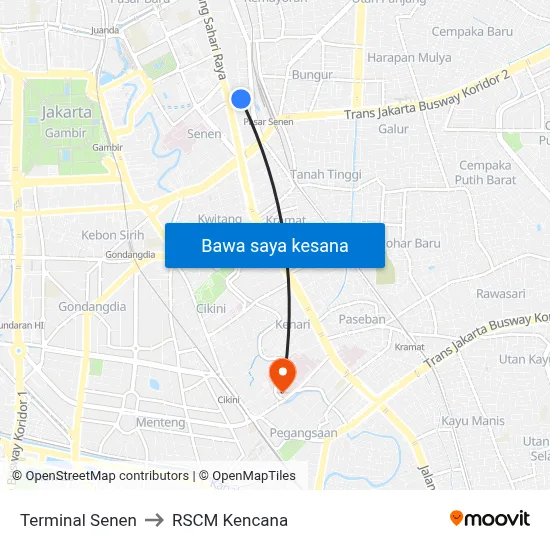 Terminal Senen to RSCM Kencana map
