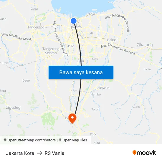 Jakarta Kota to RS Vania map