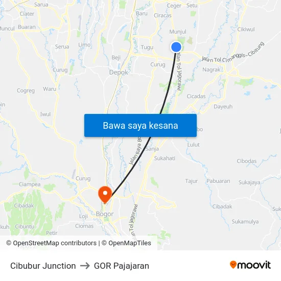 Cibubur Junction to GOR Pajajaran map
