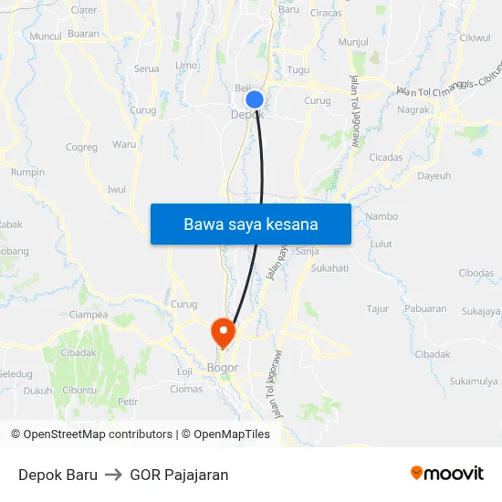 Depok Baru to GOR Pajajaran map