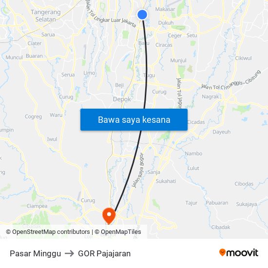 Pasar Minggu to GOR Pajajaran map