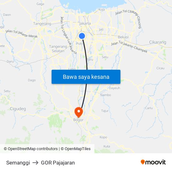 Semanggi to GOR Pajajaran map