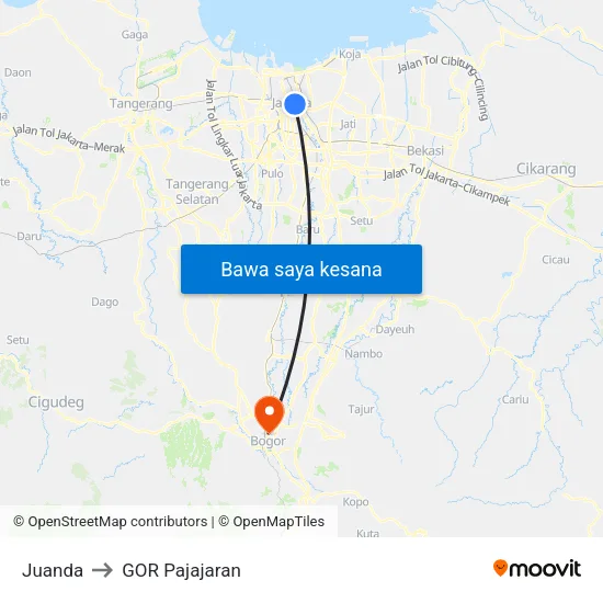 Juanda to GOR Pajajaran map