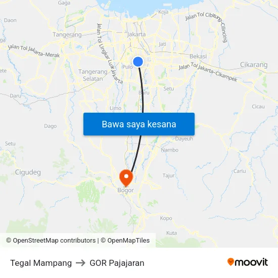 Tegal Mampang to GOR Pajajaran map