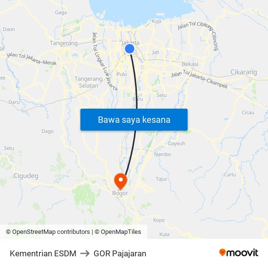 Kementrian ESDM to GOR Pajajaran map