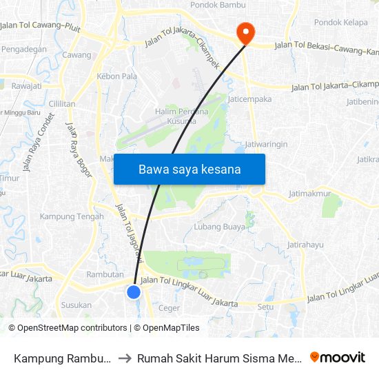 Kampung Rambutan to Rumah Sakit Harum Sisma Medika map