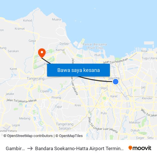 Gambir 2 to Bandara Soekarno-Hatta Airport Terminal 2 map