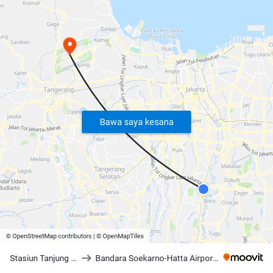 Stasiun Tanjung Barat 2 to Bandara Soekarno-Hatta Airport Terminal 2 map