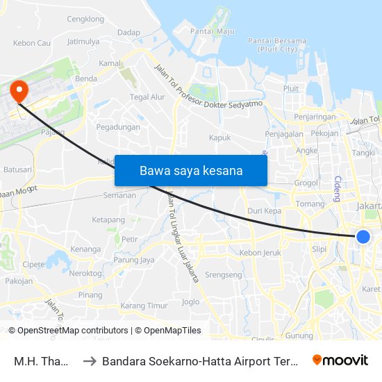 M.H. Thamrin to Bandara Soekarno-Hatta Airport Terminal 2 map