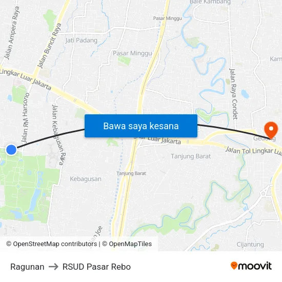 Ragunan to RSUD Pasar Rebo map