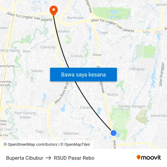 Buperta Cibubur to RSUD Pasar Rebo map
