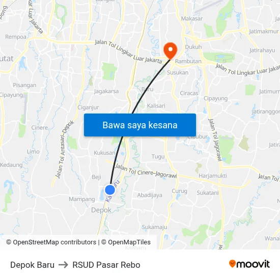 Depok Baru to RSUD Pasar Rebo map