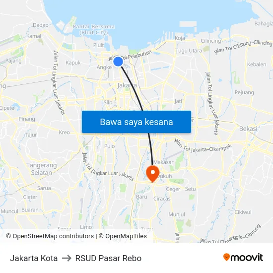 Jakarta Kota to RSUD Pasar Rebo map