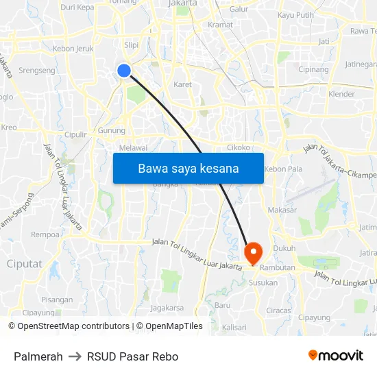 Palmerah to RSUD Pasar Rebo map