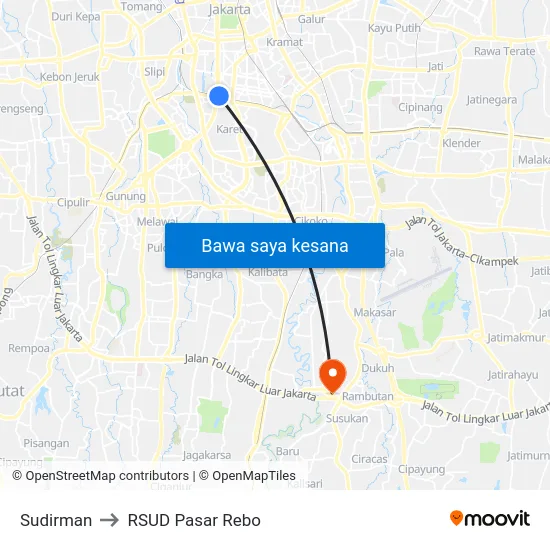 Sudirman to RSUD Pasar Rebo map