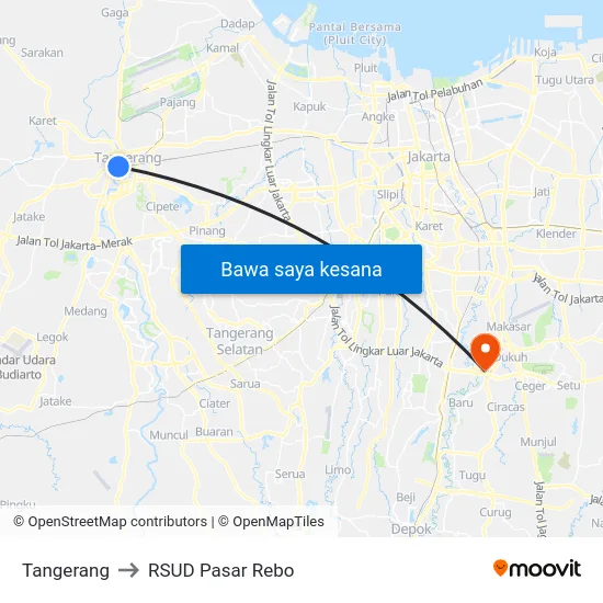 Tangerang to RSUD Pasar Rebo map