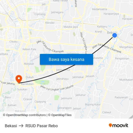 Bekasi to RSUD Pasar Rebo map