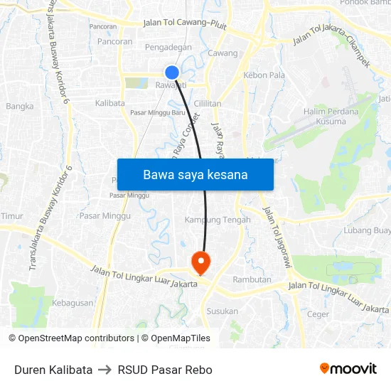 Duren Kalibata to RSUD Pasar Rebo map