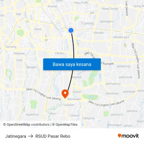 Jatinegara to RSUD Pasar Rebo map