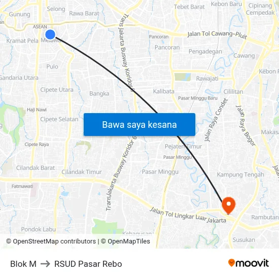 Blok M to RSUD Pasar Rebo map
