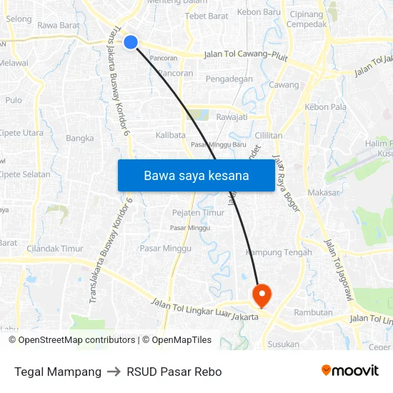 Tegal Mampang to RSUD Pasar Rebo map