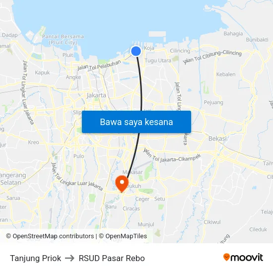 Tanjung Priok to RSUD Pasar Rebo map