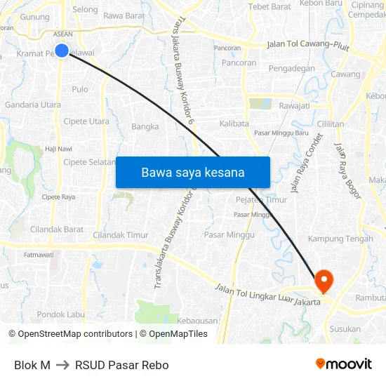 Blok M to RSUD Pasar Rebo map