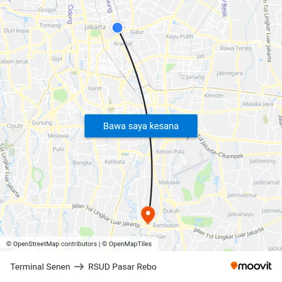 Terminal Senen to RSUD Pasar Rebo map