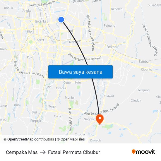 Cempaka Mas to Futsal Permata Cibubur map