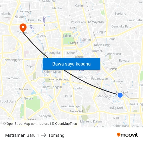 Matraman Baru 1 to Tomang map